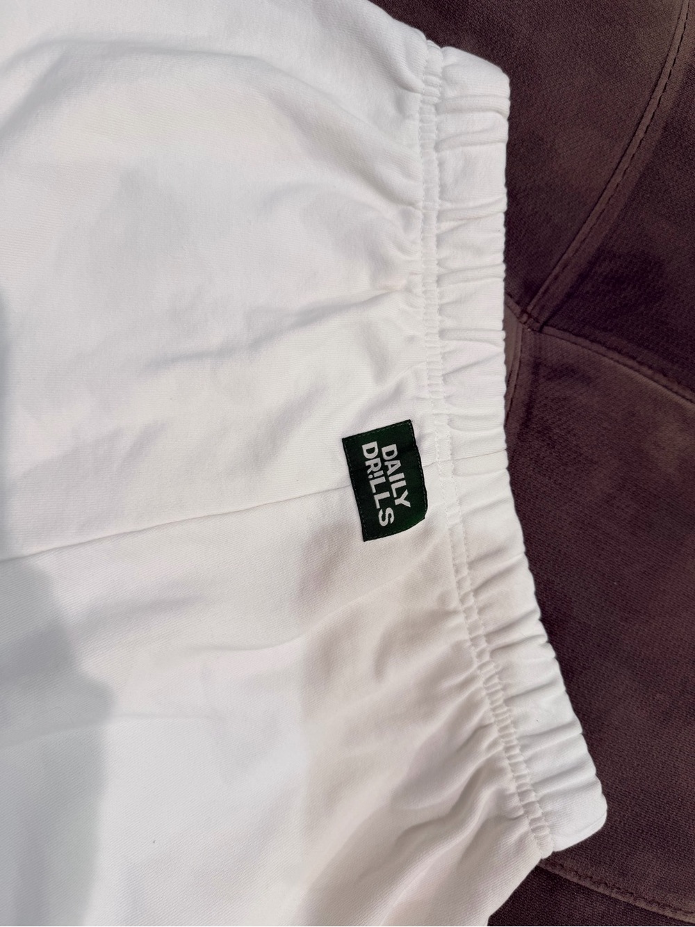 Daily Drills White Elastic Waist Sweatpants with Green Label